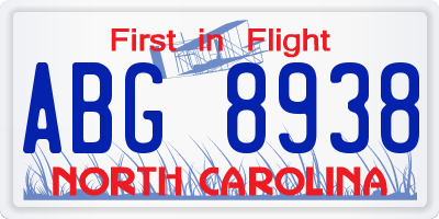 NC license plate ABG8938