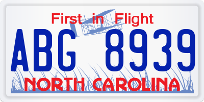 NC license plate ABG8939
