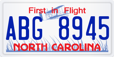 NC license plate ABG8945