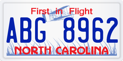 NC license plate ABG8962