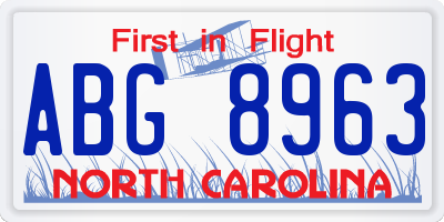 NC license plate ABG8963