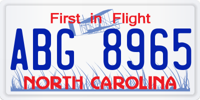 NC license plate ABG8965