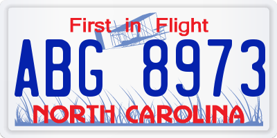 NC license plate ABG8973