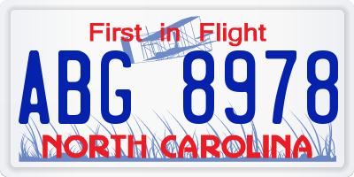 NC license plate ABG8978