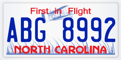 NC license plate ABG8992