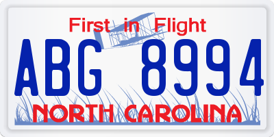 NC license plate ABG8994