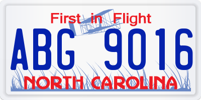 NC license plate ABG9016