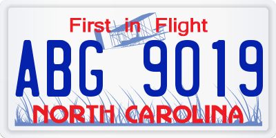 NC license plate ABG9019