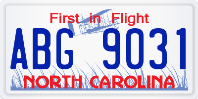 NC license plate ABG9031