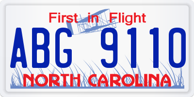 NC license plate ABG9110