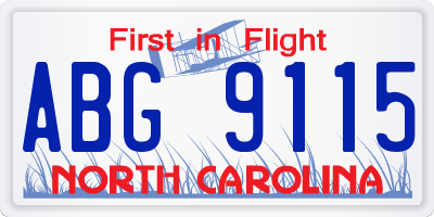 NC license plate ABG9115