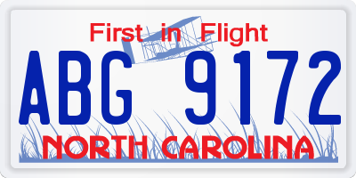 NC license plate ABG9172