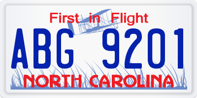 NC license plate ABG9201