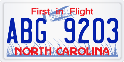 NC license plate ABG9203
