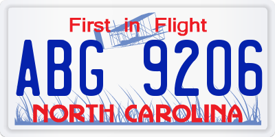 NC license plate ABG9206