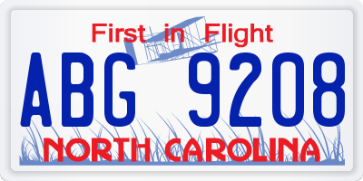 NC license plate ABG9208