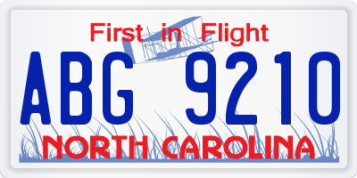 NC license plate ABG9210