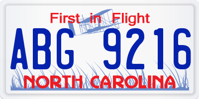 NC license plate ABG9216