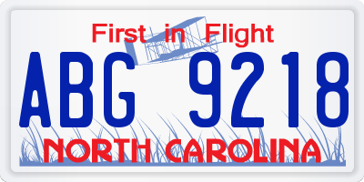 NC license plate ABG9218