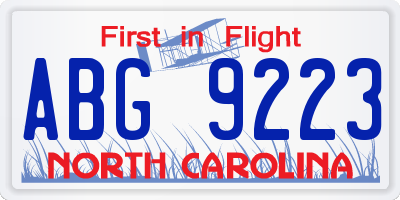 NC license plate ABG9223
