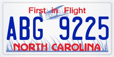 NC license plate ABG9225