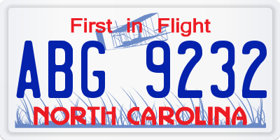 NC license plate ABG9232