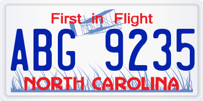 NC license plate ABG9235