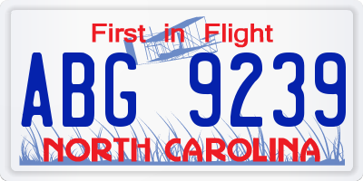 NC license plate ABG9239