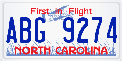 NC license plate ABG9274