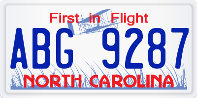 NC license plate ABG9287