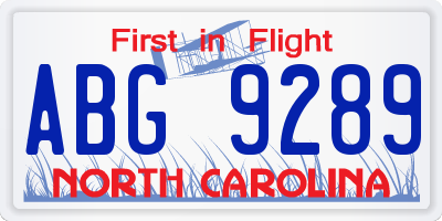 NC license plate ABG9289