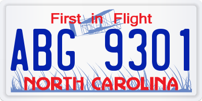 NC license plate ABG9301