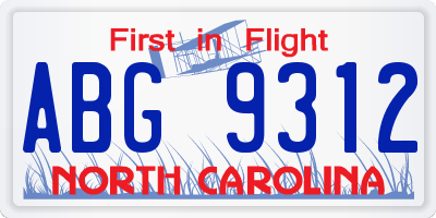 NC license plate ABG9312