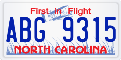 NC license plate ABG9315