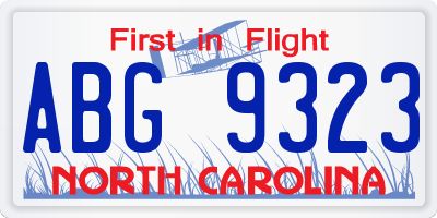 NC license plate ABG9323