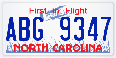 NC license plate ABG9347