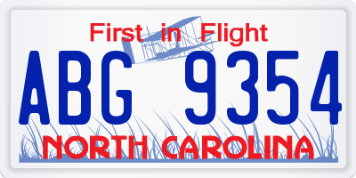 NC license plate ABG9354