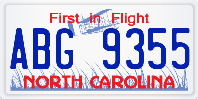 NC license plate ABG9355
