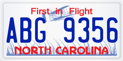 NC license plate ABG9356