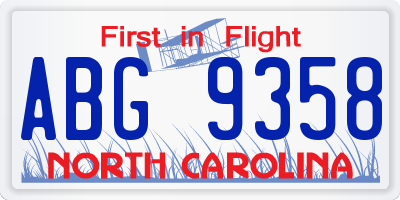 NC license plate ABG9358