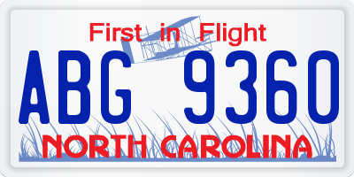 NC license plate ABG9360