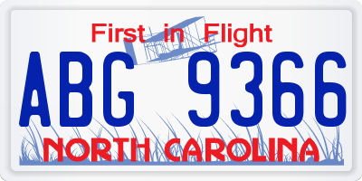 NC license plate ABG9366