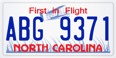NC license plate ABG9371