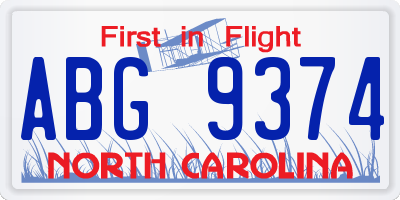 NC license plate ABG9374
