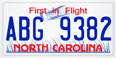 NC license plate ABG9382