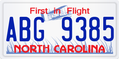 NC license plate ABG9385