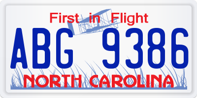 NC license plate ABG9386