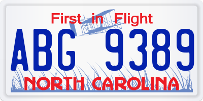 NC license plate ABG9389