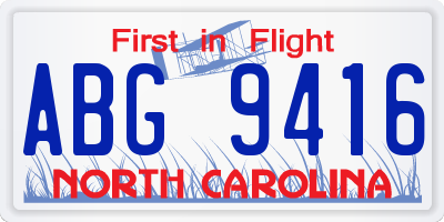 NC license plate ABG9416