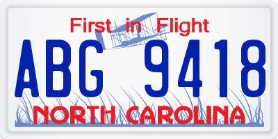NC license plate ABG9418
